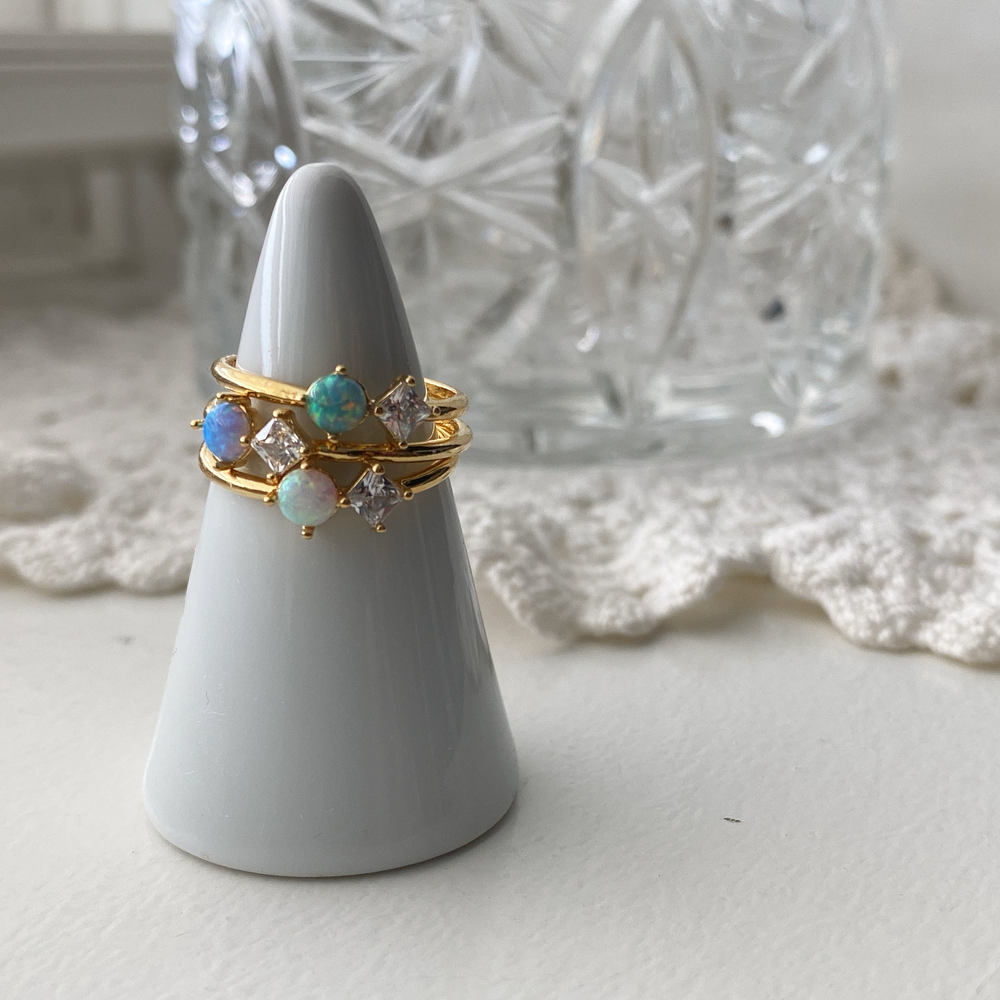 Opal CZ Duo Ring