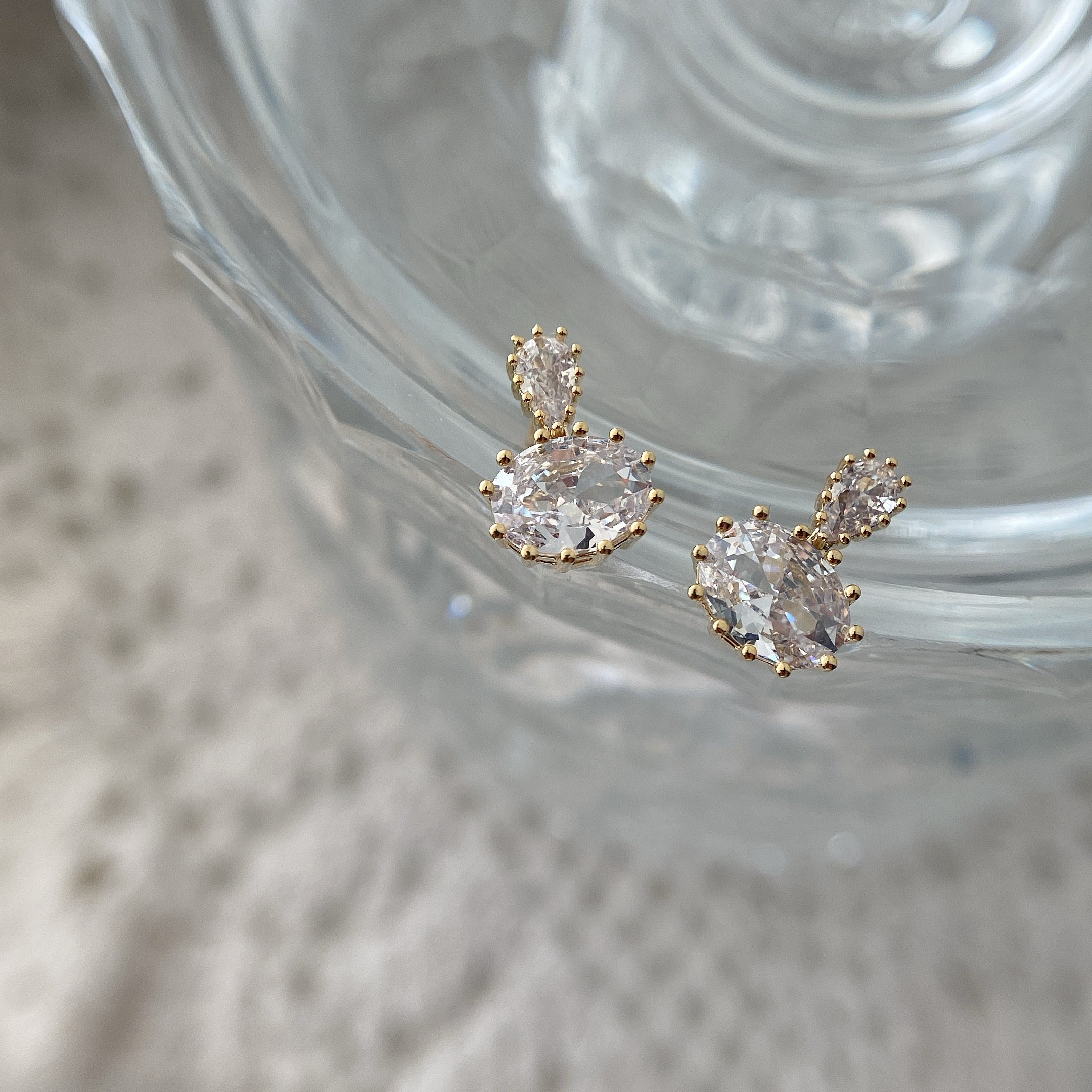 Cubic Oval Drop Earrings