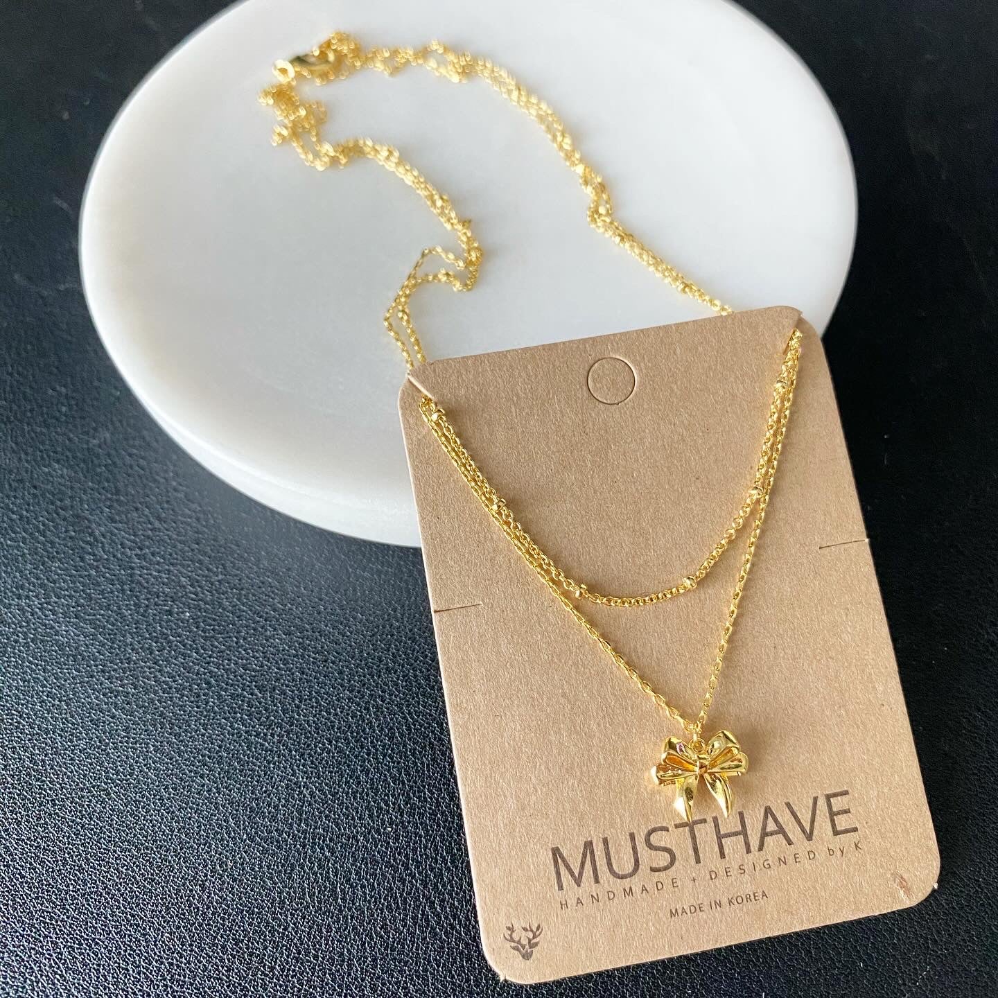 Forget Me Not Bow (Double Strand) Necklace