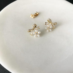 Bow Flower Pearl Earrings