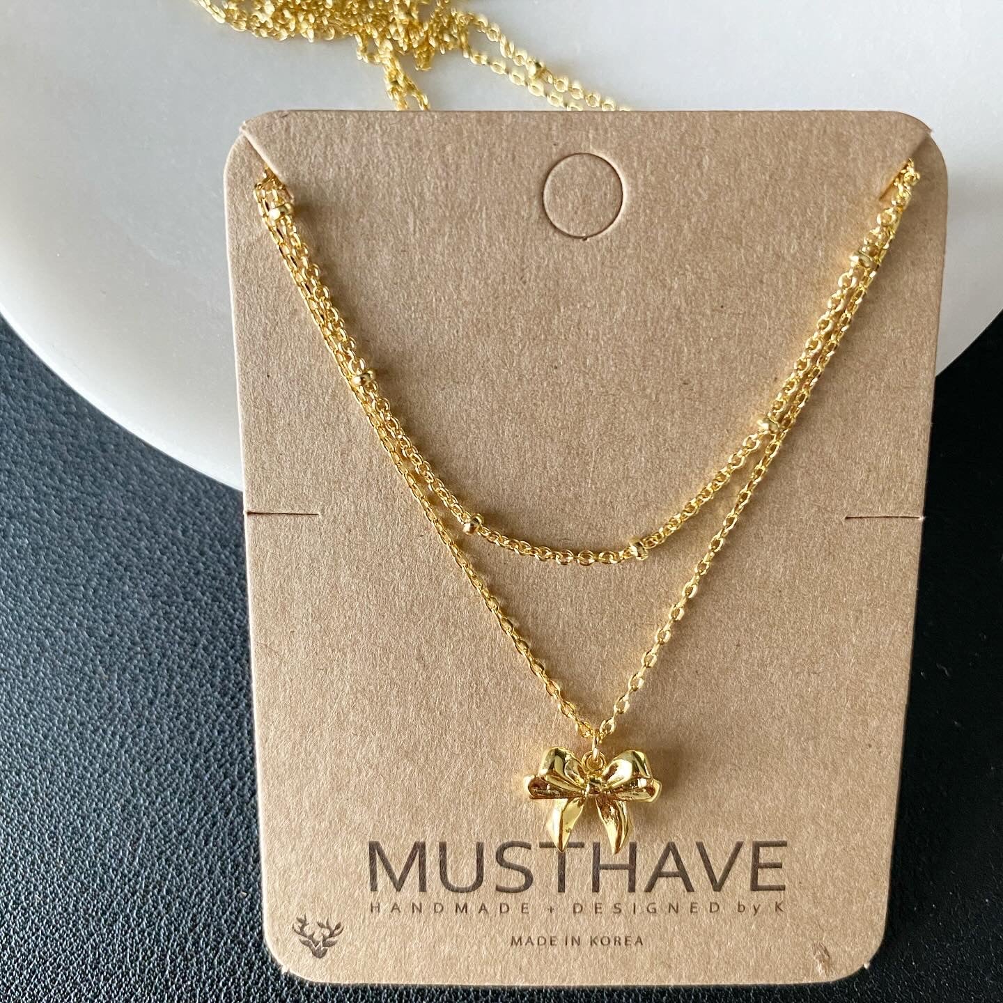 Forget Me Not Bow (Double Strand) Necklace