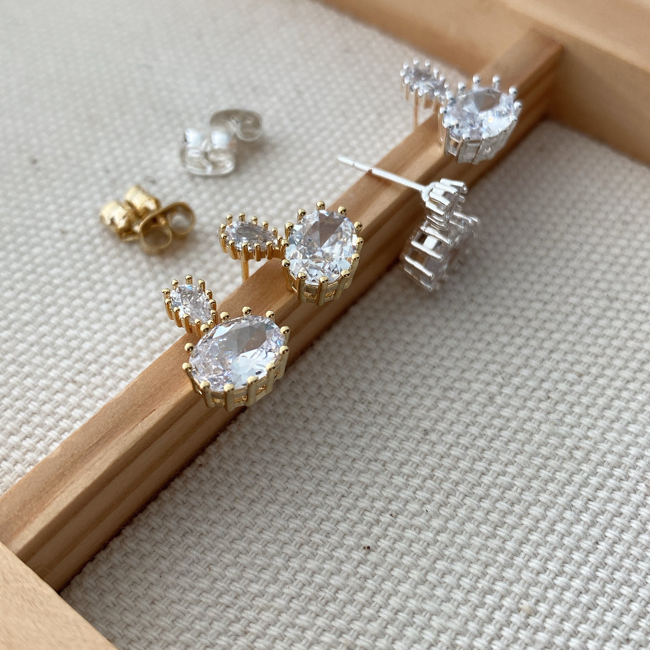 Cubic Oval Drop Earrings