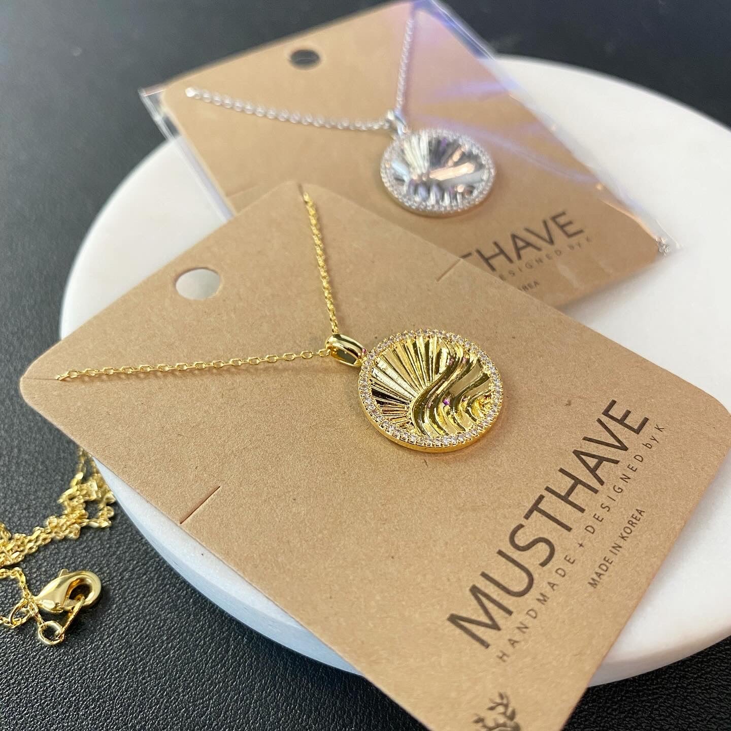 Sun & Wave Fluted Medallion Necklace