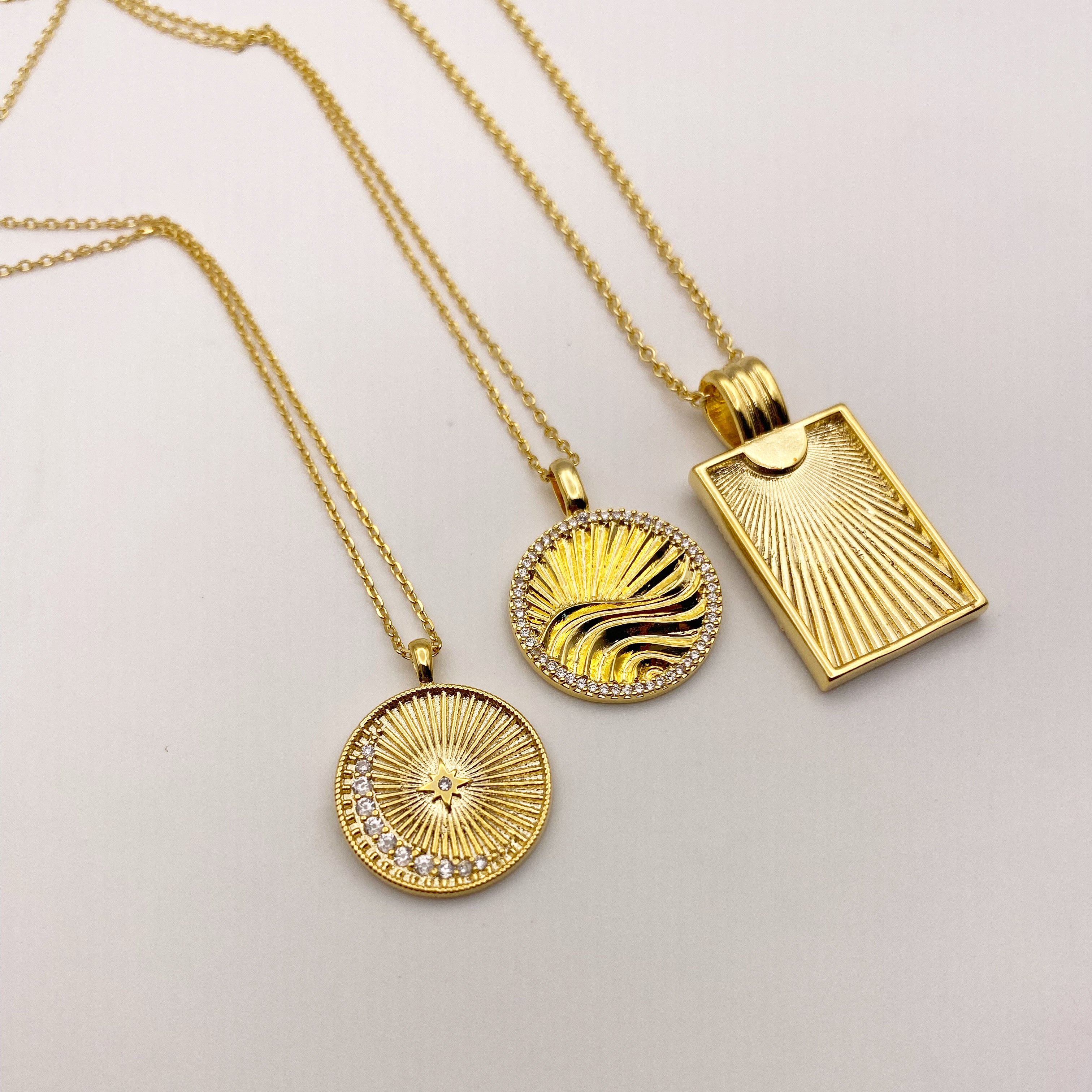 Sun & Wave Fluted Medallion Necklace