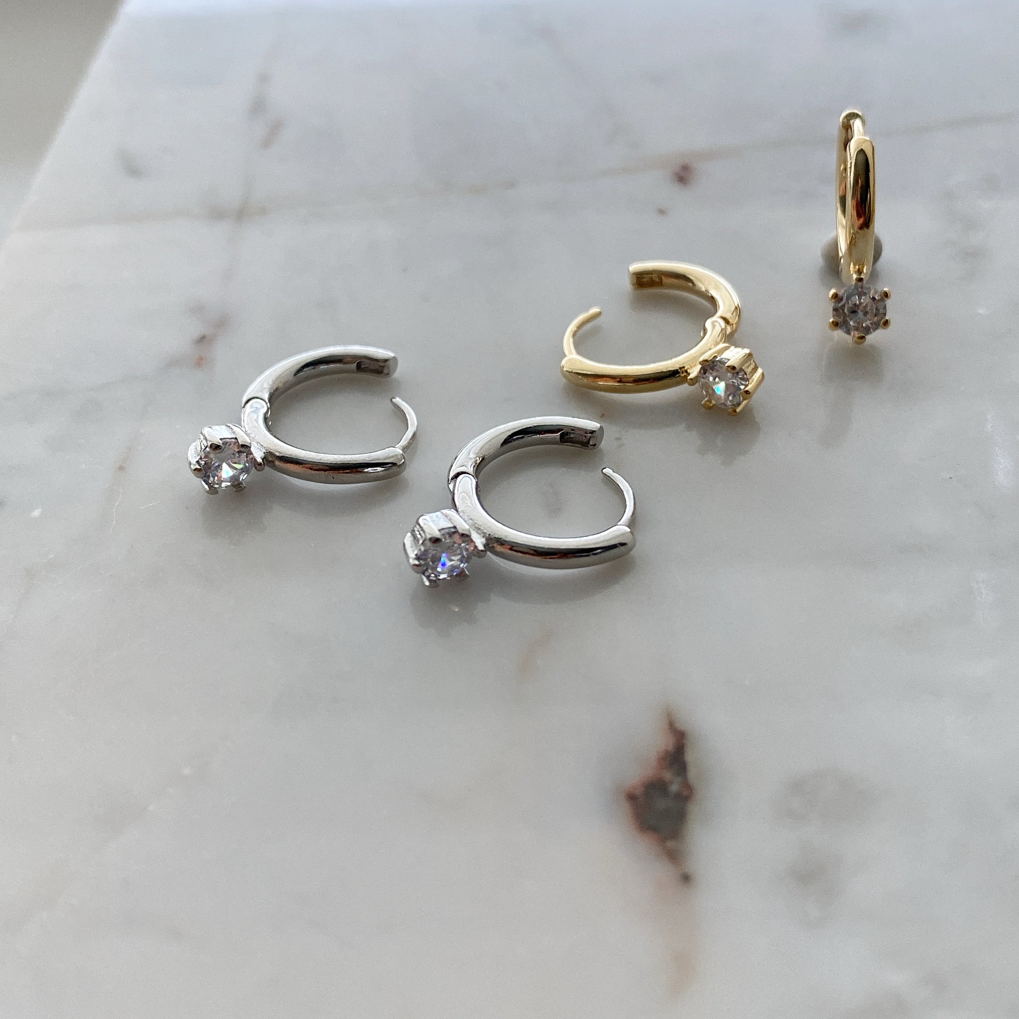 Huggie Hoop Earrings: CZ Drop