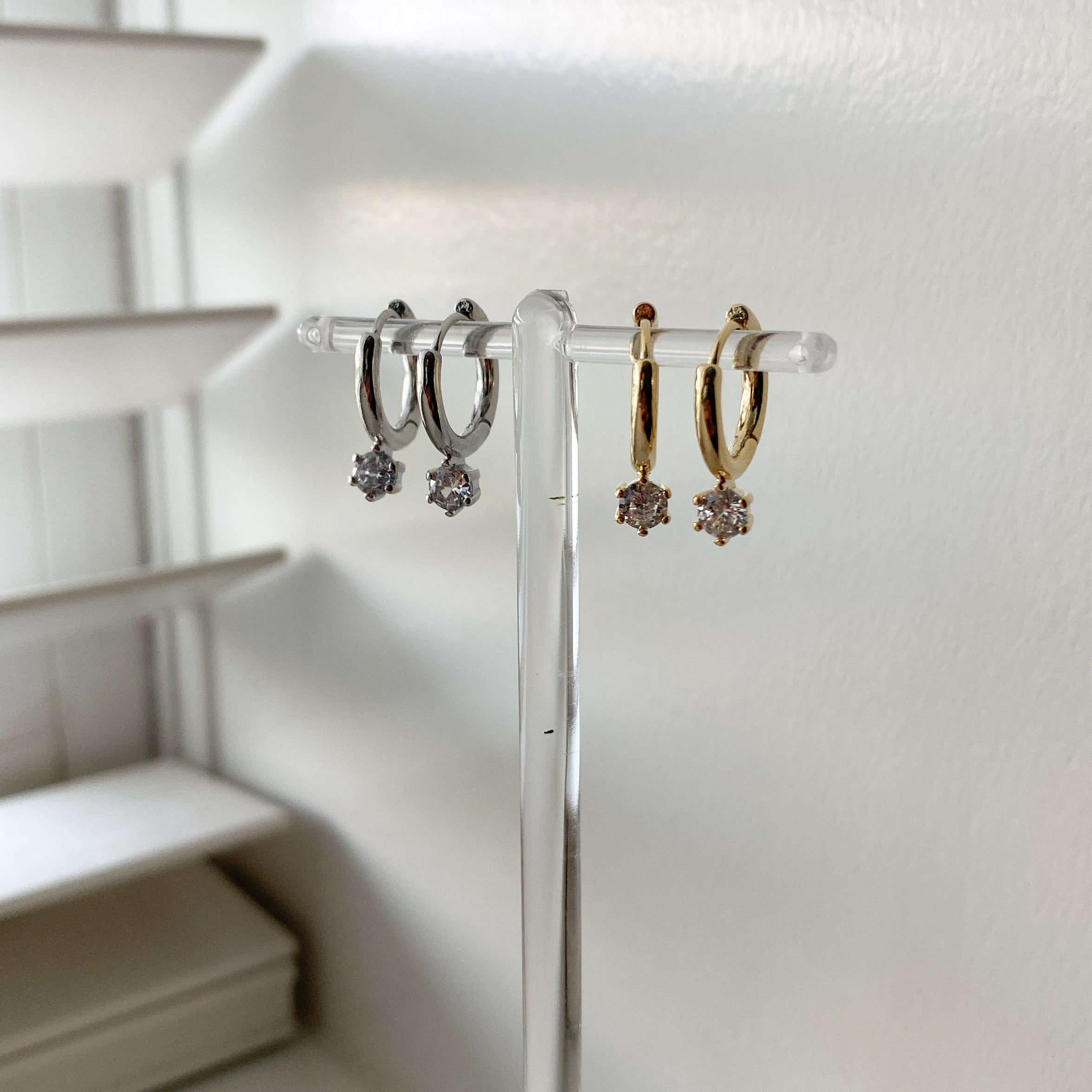 Huggie Hoop Earrings: CZ Drop
