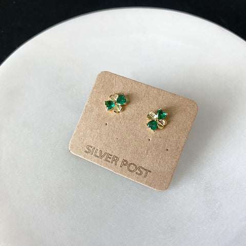 Clover / Shamrock Emerald Heart Earrings