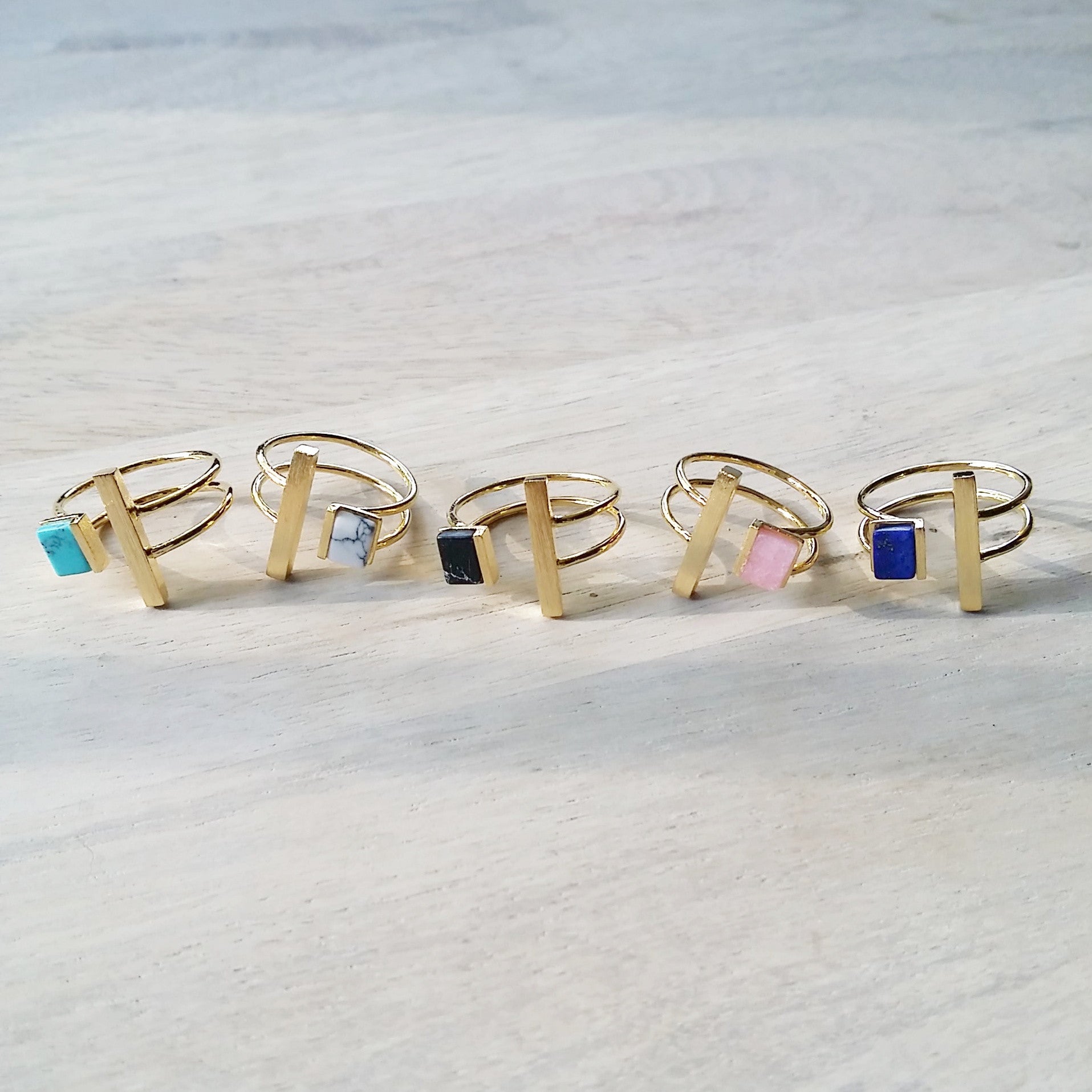 Cube Bar Gemstone Ring