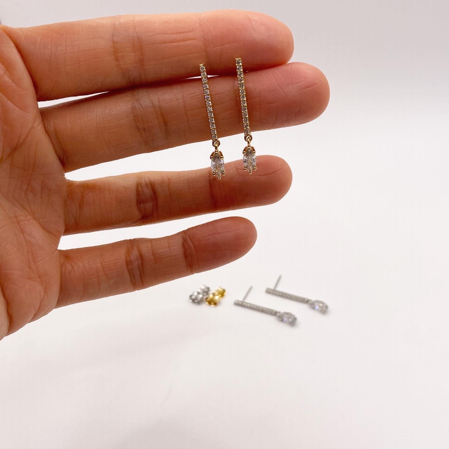 Pavé Long Bar Almond Drop Earrings