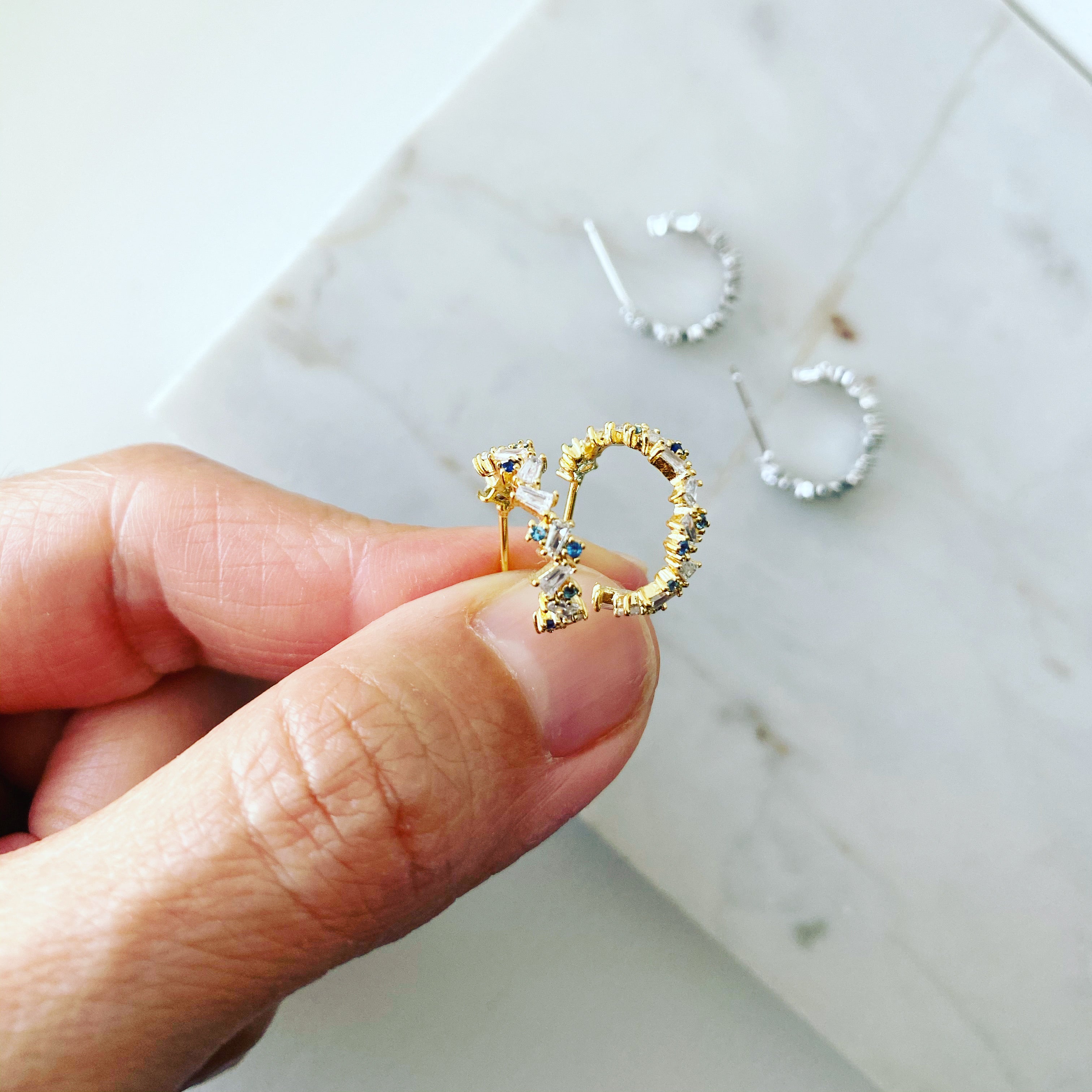 Zig Zag Baguette Hoop Earrings
