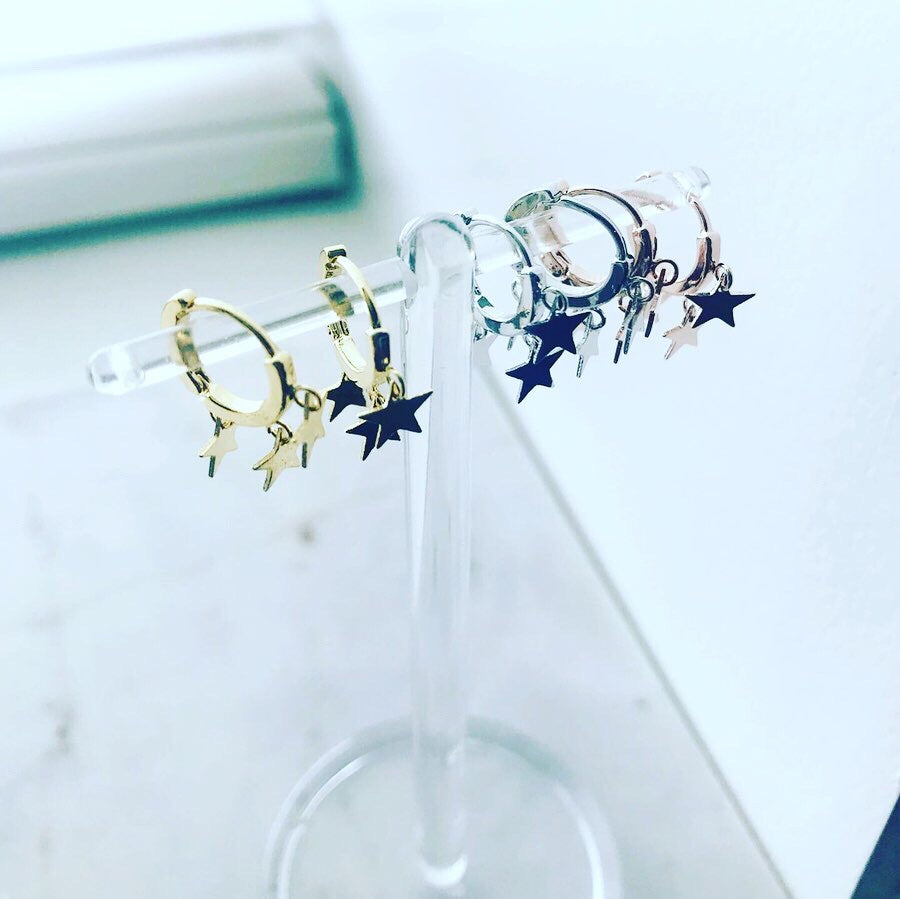 Huggie Hoop Earrings: Triple Star