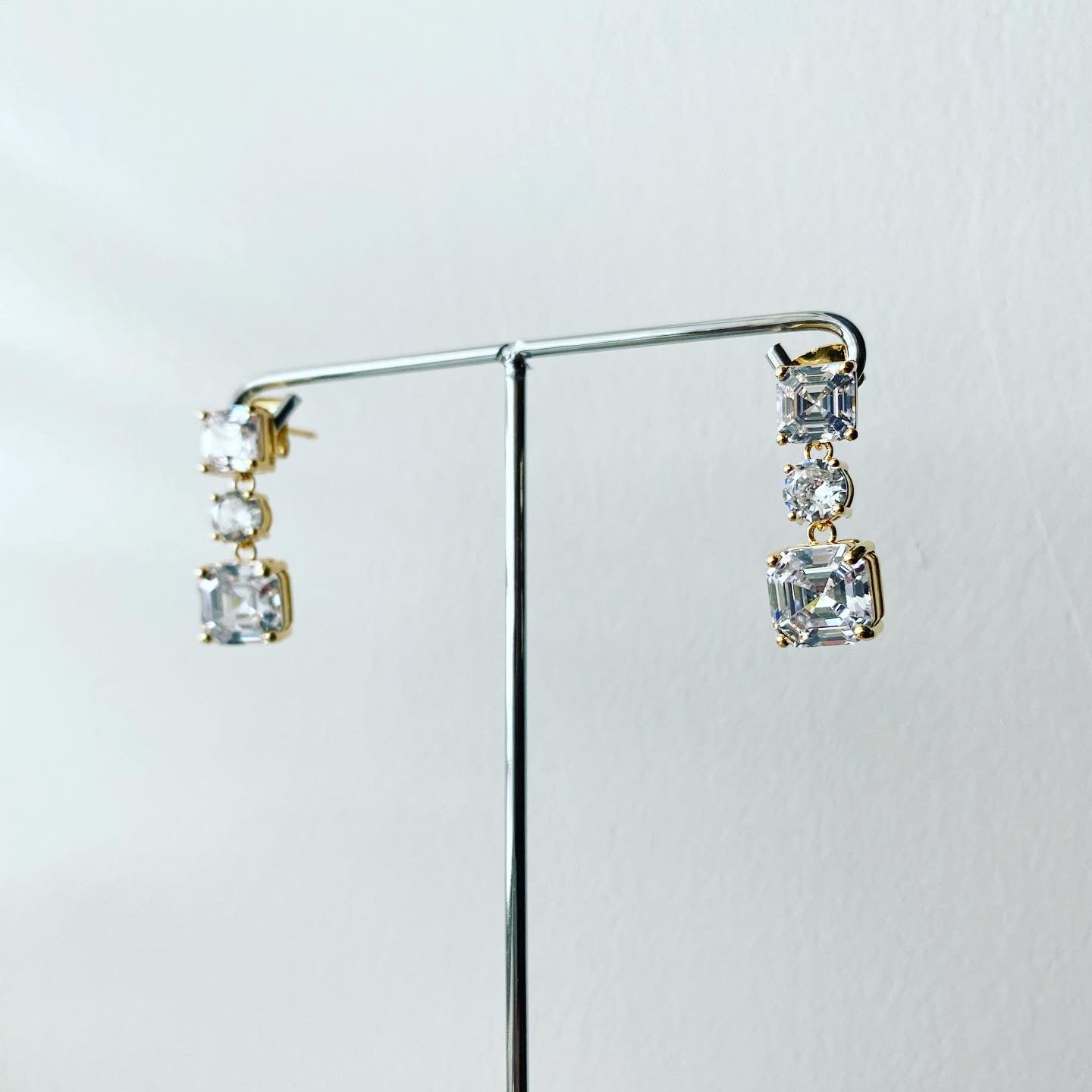 Triple Tier Square Circle Earrings