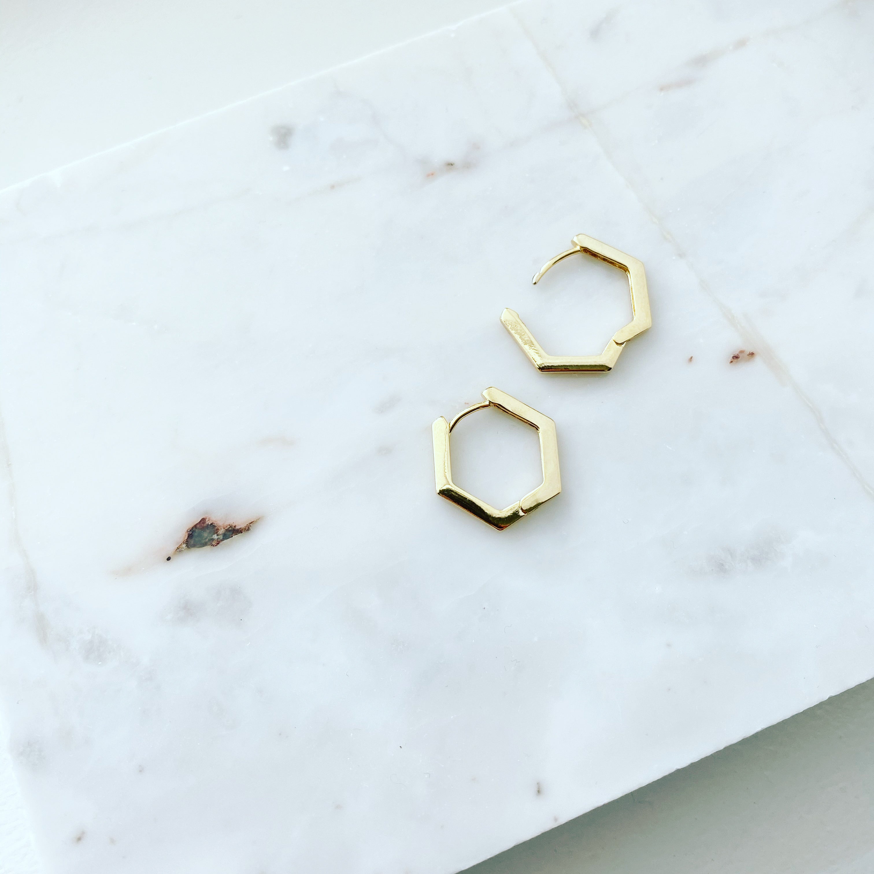 Huggie Hoop Earrings: Hexagon