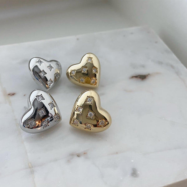Puffed heart earrings shop