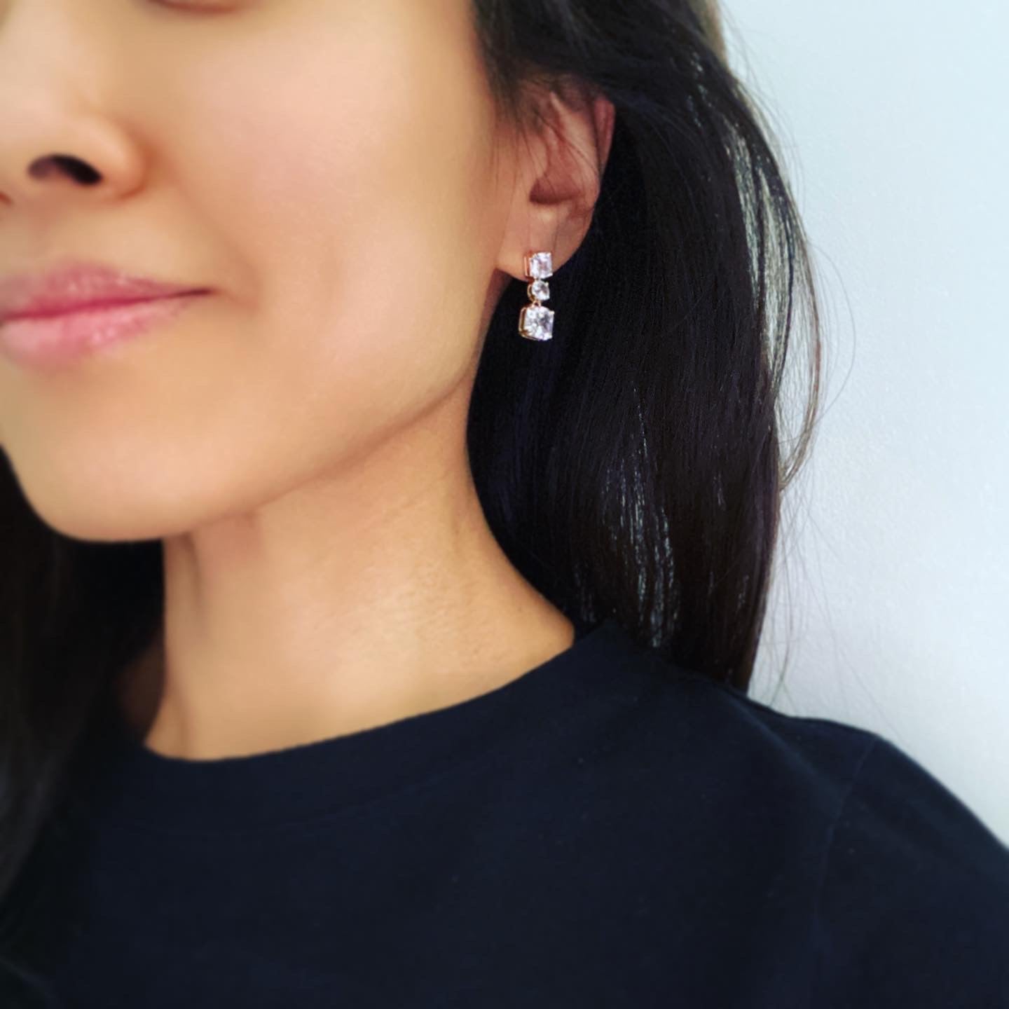 Triple Tier Square Circle Earrings