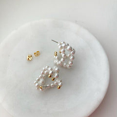 Three Row Pearl Hoop Earrings