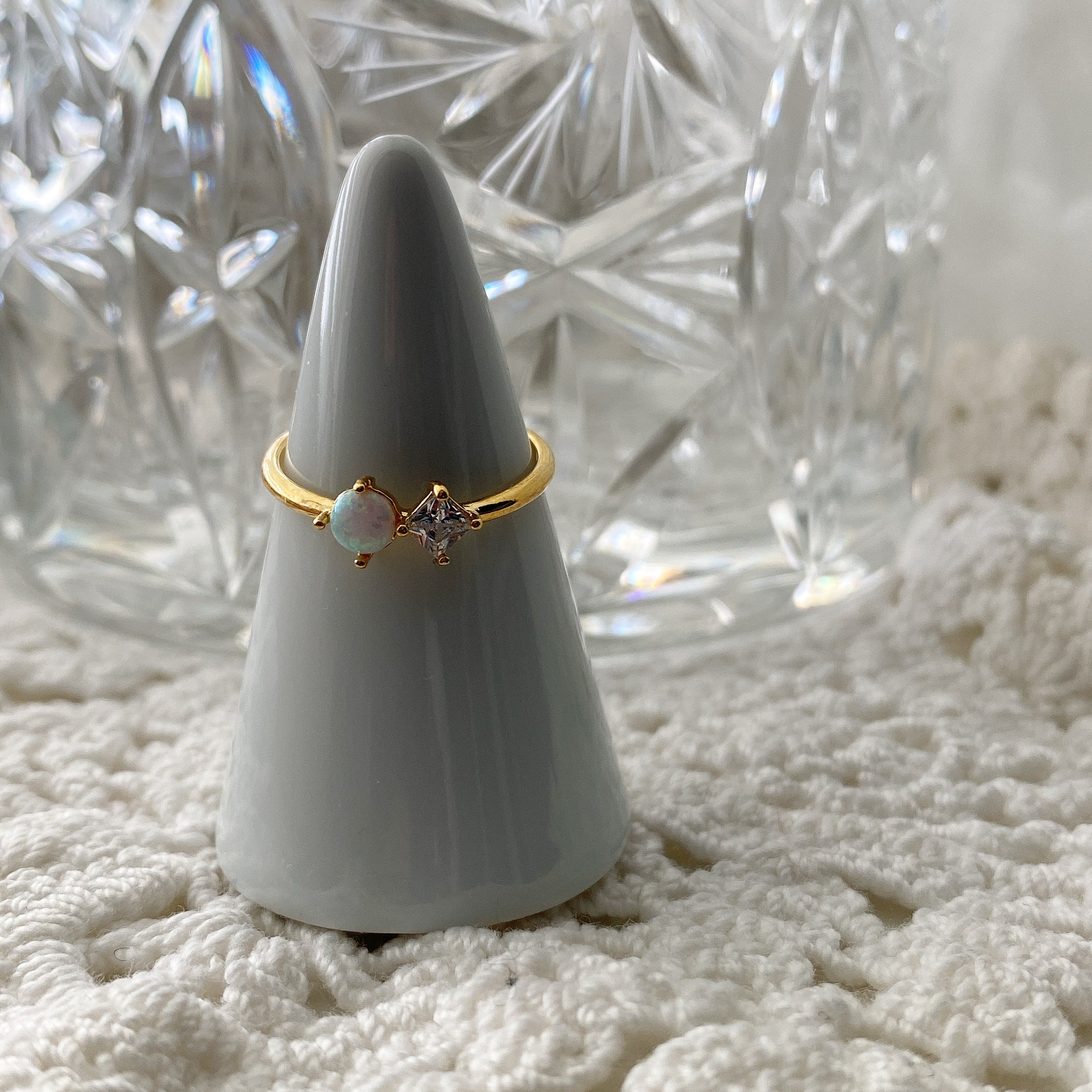 Opal CZ Duo Ring