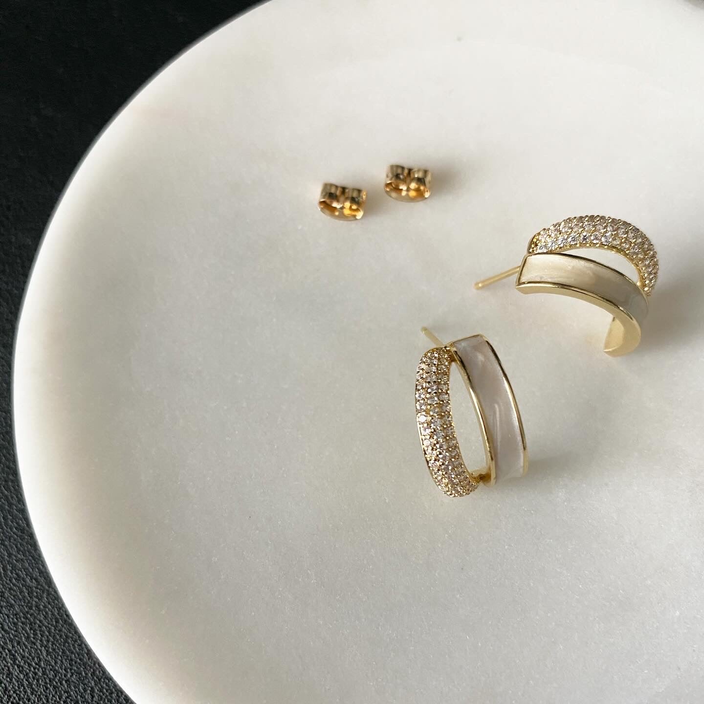 Milky Pavé Double Hoop Earrings