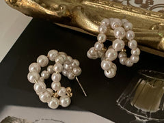 Three Row Pearl Hoop Earrings