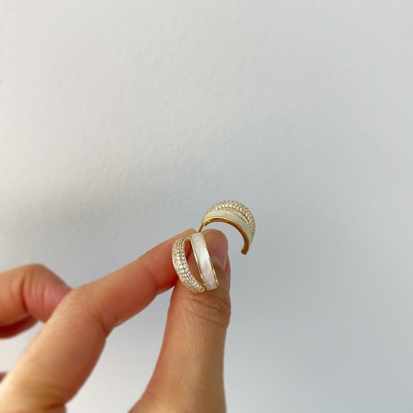 Milky Pavé Double Hoop Earrings