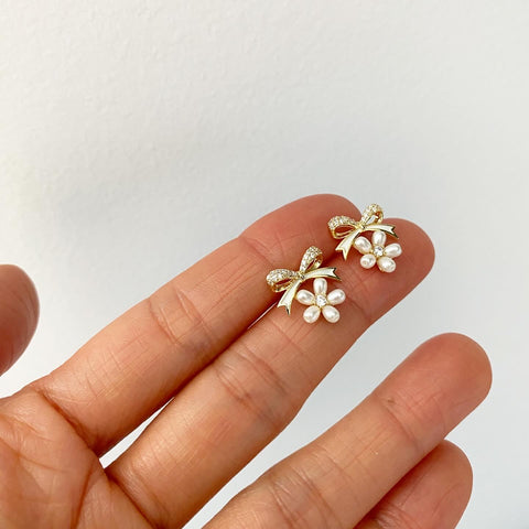 Bow Flower Pearl Earrings