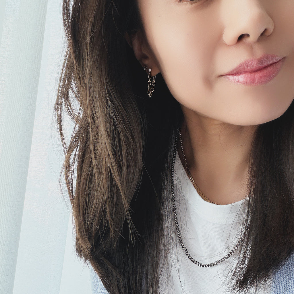Diamond Stud Chain Connection Earrings