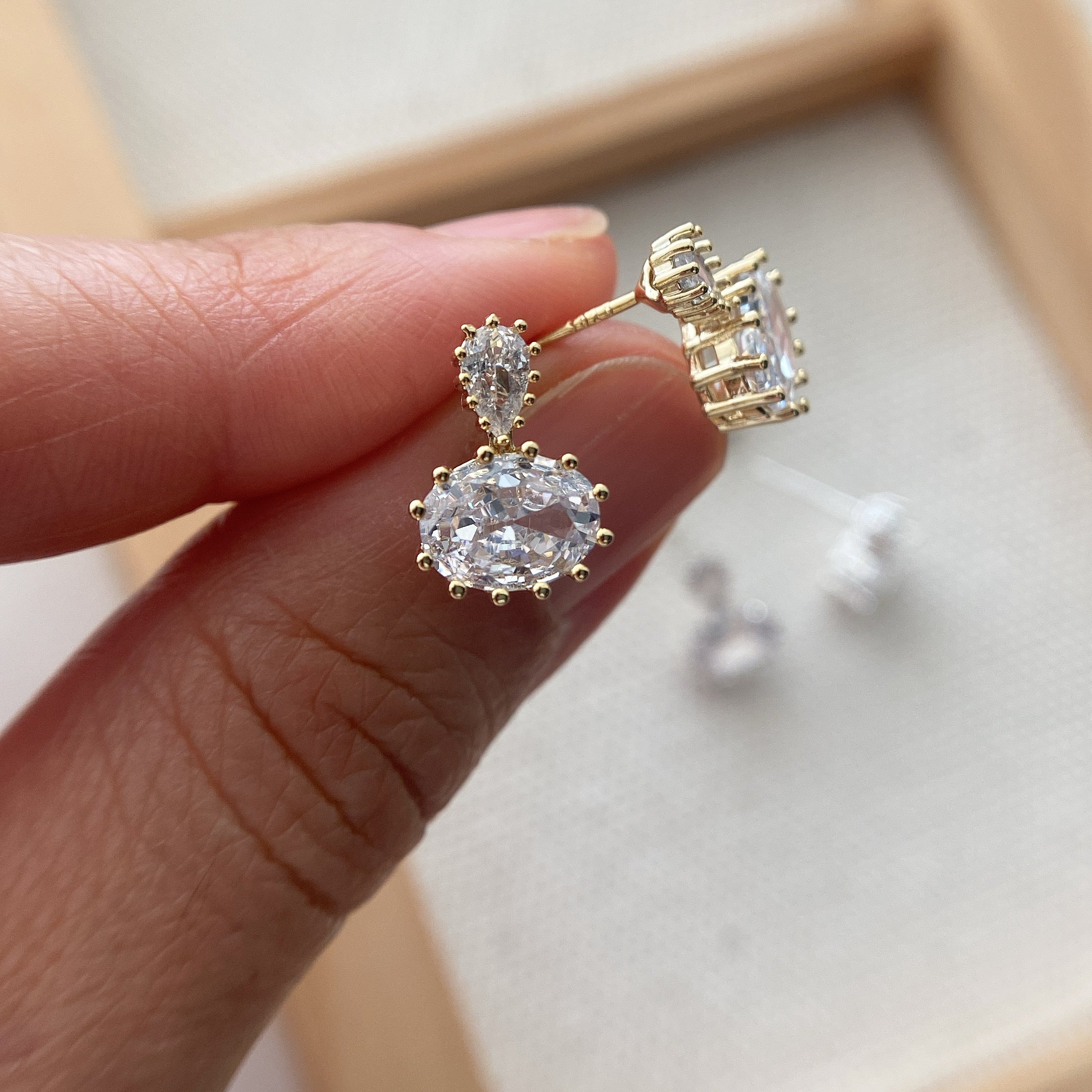 Cubic Oval Drop Earrings