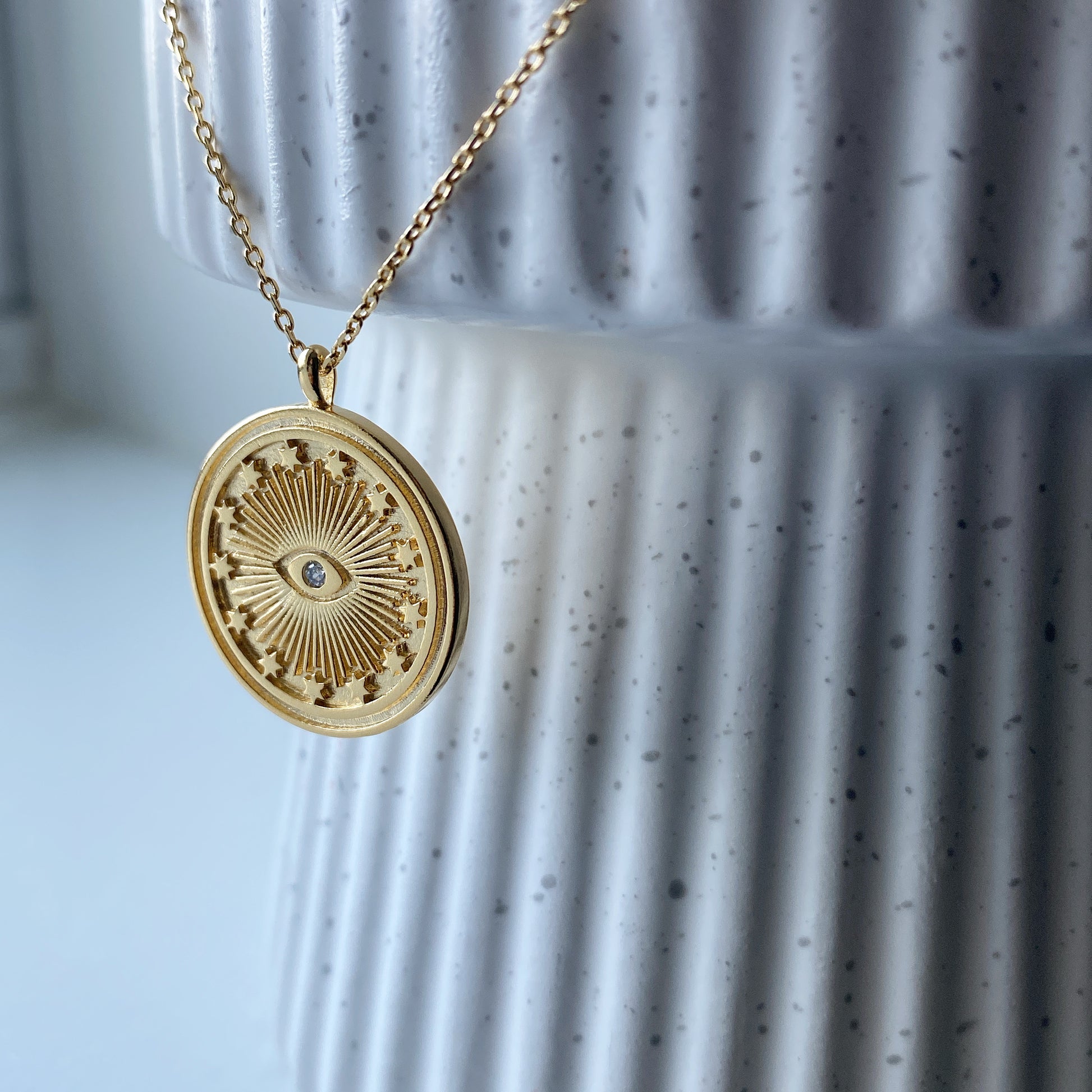 Evil Eye Fluted Medallion Necklace