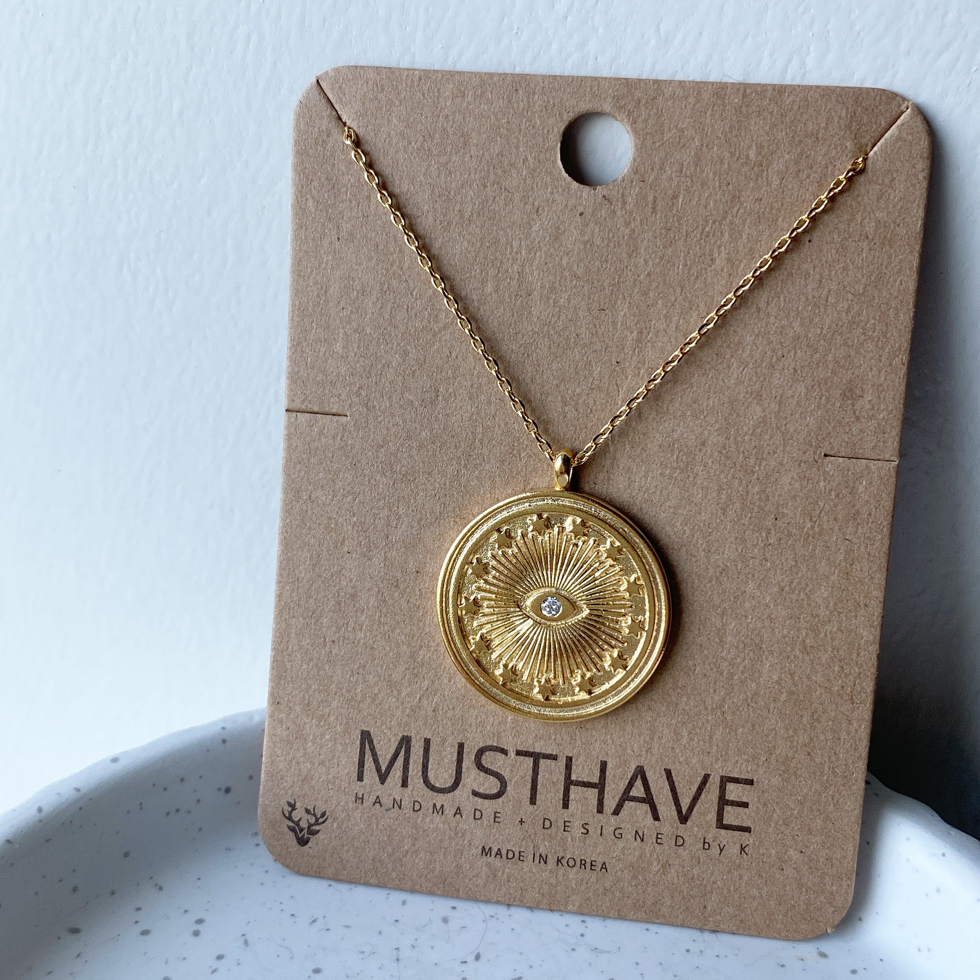 Evil Eye Fluted Medallion Necklace