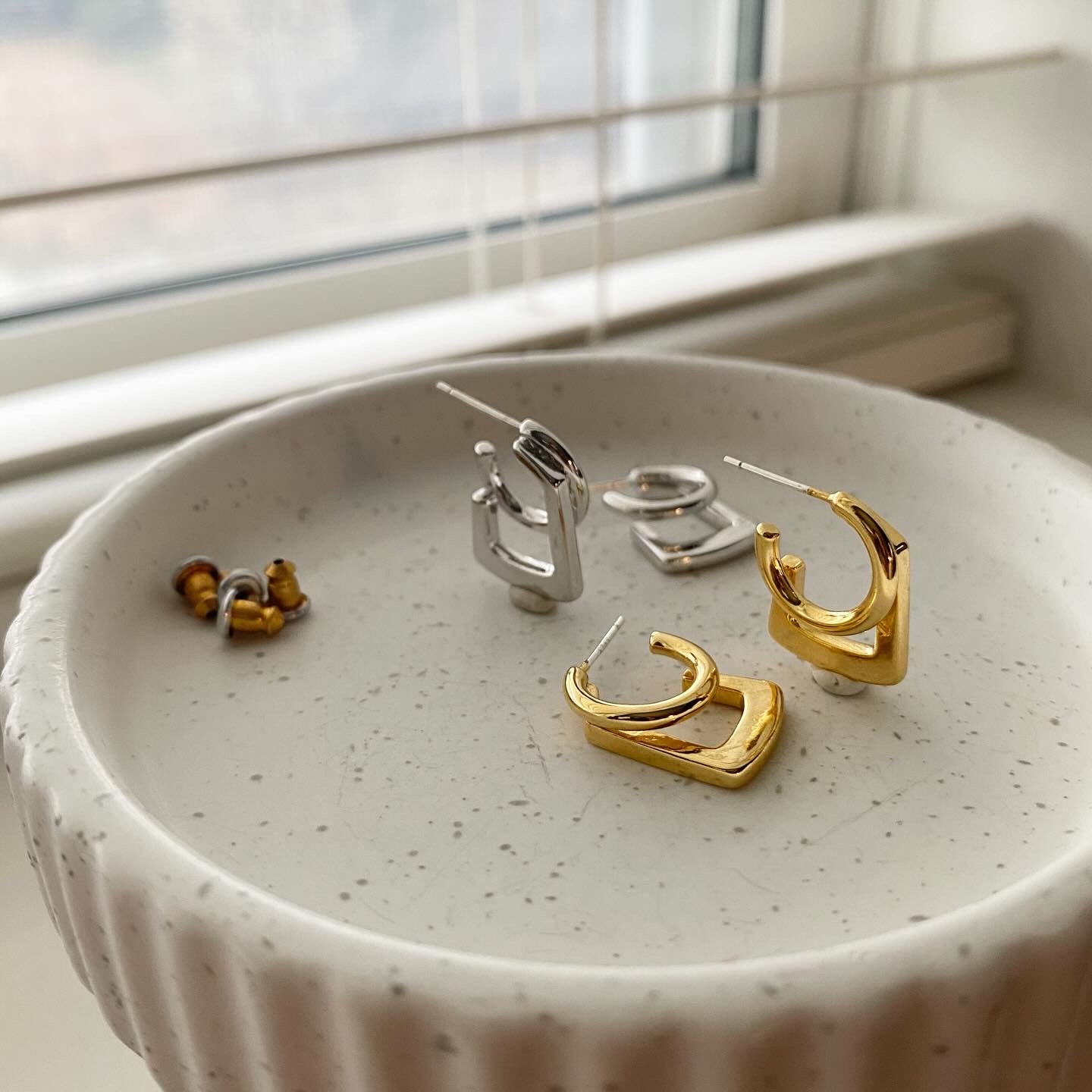 Hoop and Square Together Earrings