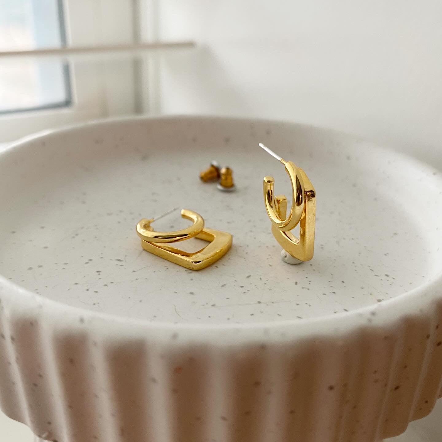 Hoop and Square Together Earrings
