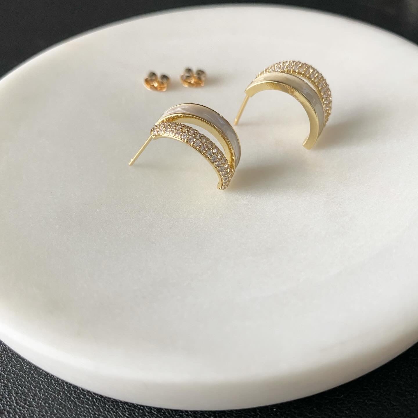 Milky Pavé Double Hoop Earrings