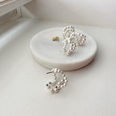 Three Row Pearl Hoop Earrings