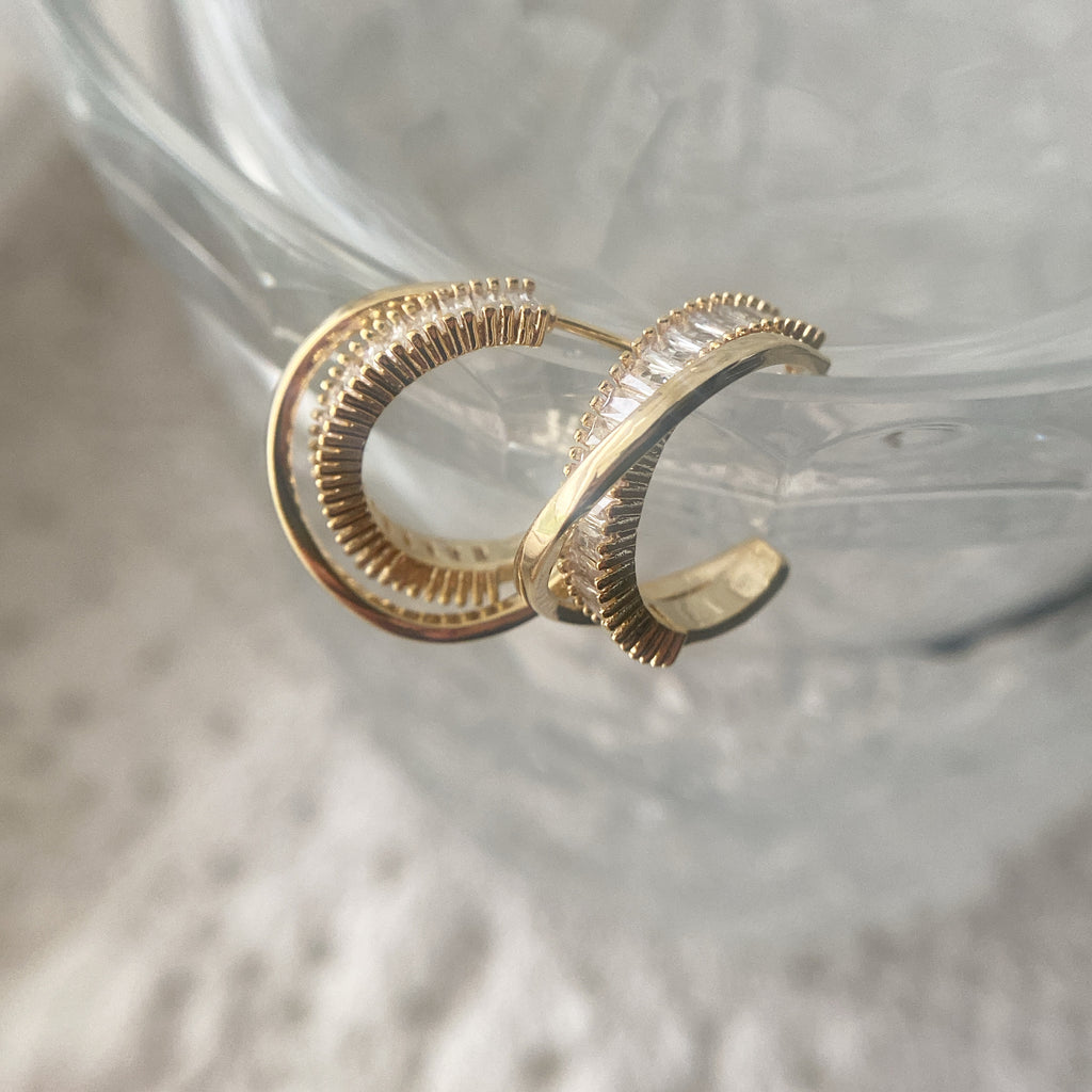 Baguette Criss Cross Hoop Earrings