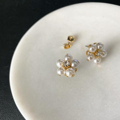 Flower Pearl Button Earrings