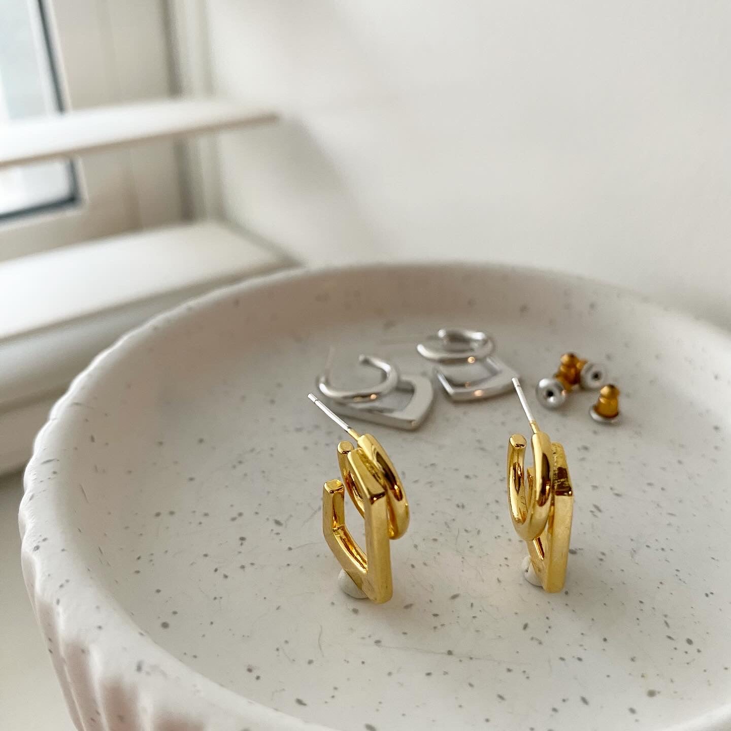 Hoop and Square Together Earrings