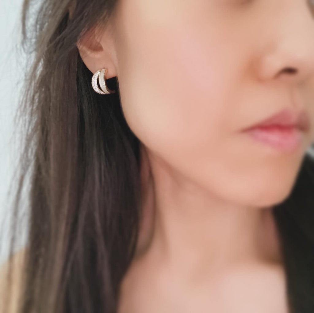 Milky Pavé Double Hoop Earrings
