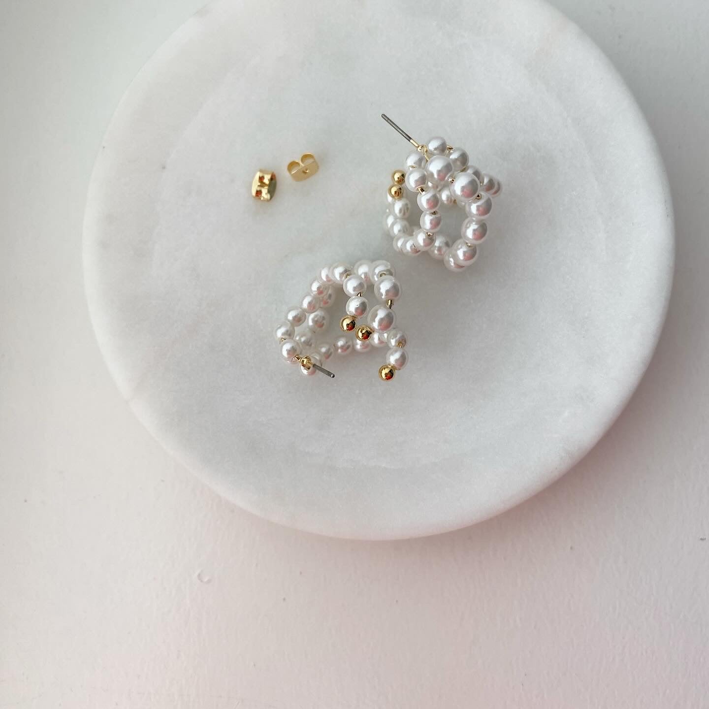 Three Row Pearl Hoop Earrings