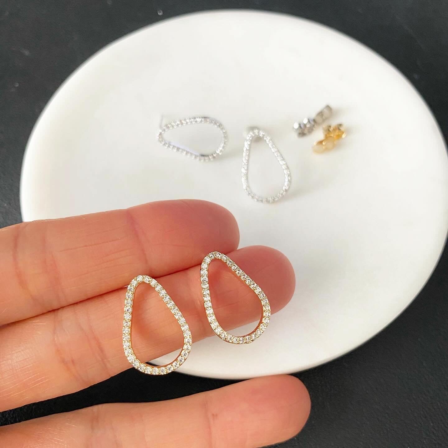 Pavé Open Pear Earrings