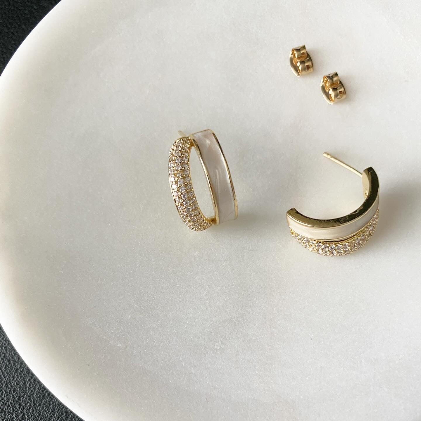 Milky Pavé Double Hoop Earrings