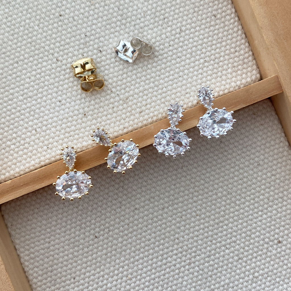 Cubic Oval Drop Earrings