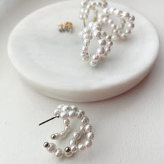 Three Row Pearl Hoop Earrings