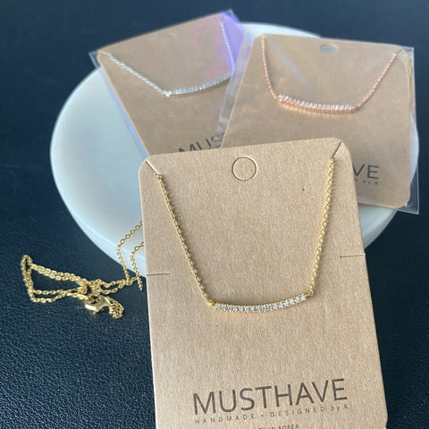 Pave Curved Bar Necklace