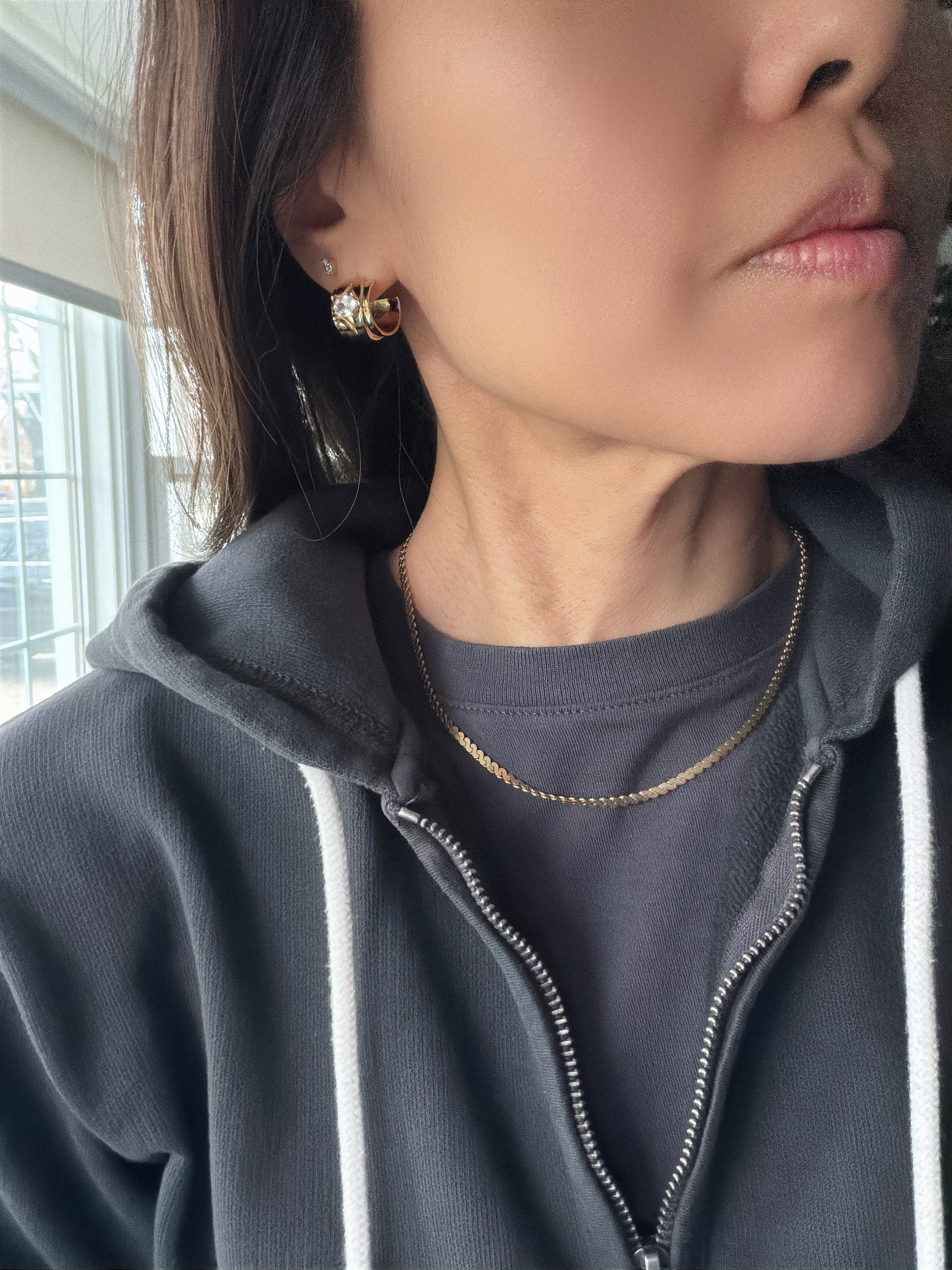 Oval CZ Wide Hoop Earrings