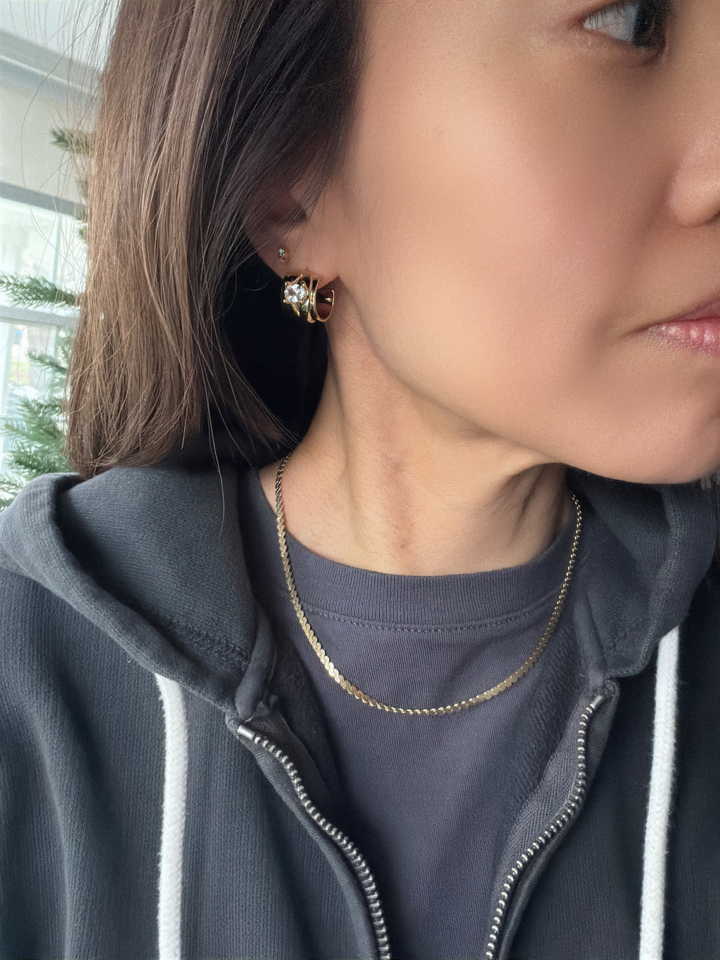 Oval CZ Wide Hoop Earrings