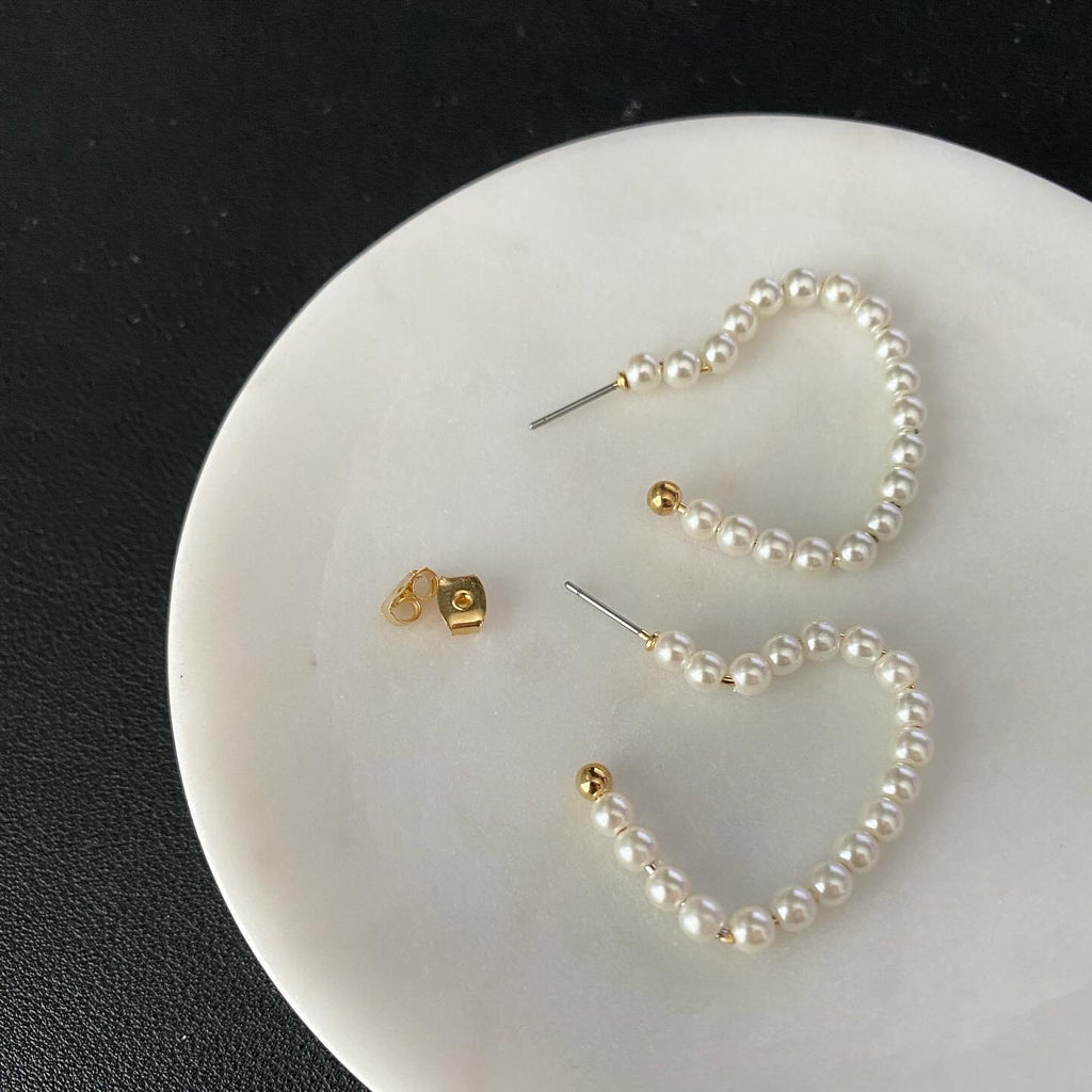 Pearl Heart Hoop Earrings