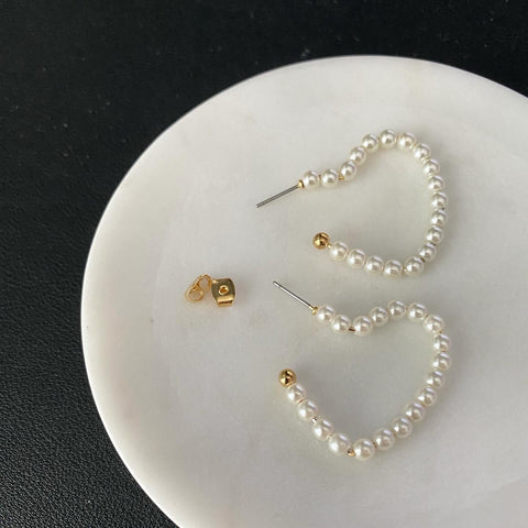 Pearl Heart Hoop Earrings