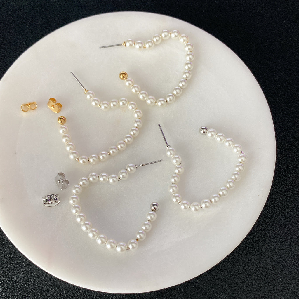 Pearl Heart Hoop Earrings