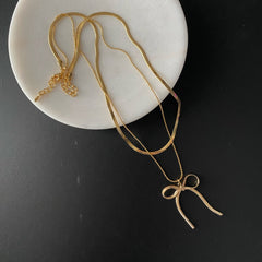 Layered Necklace: Herringbone Chain + Bow