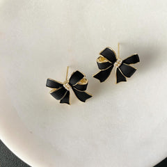 Romantic Black Enamel Bow Earrings